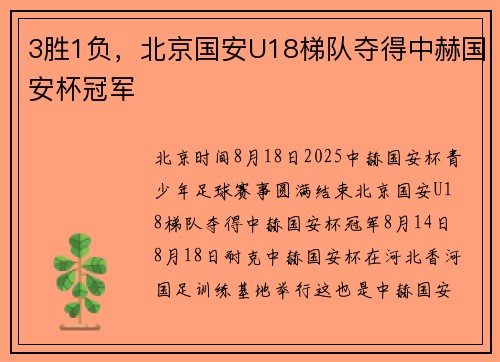 3胜1负,北京国安U18梯队夺得中赫国安杯冠军 3胜1负,北京国安U18梯队夺得中赫国安杯冠军