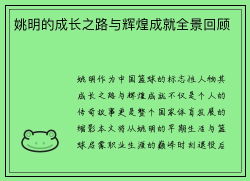姚明的成长之路与辉煌成就全景回顾